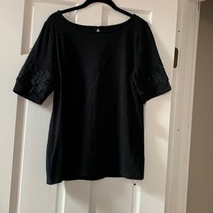 NWT - Talbots short sleeve black top with lace on sleeves.  Size M